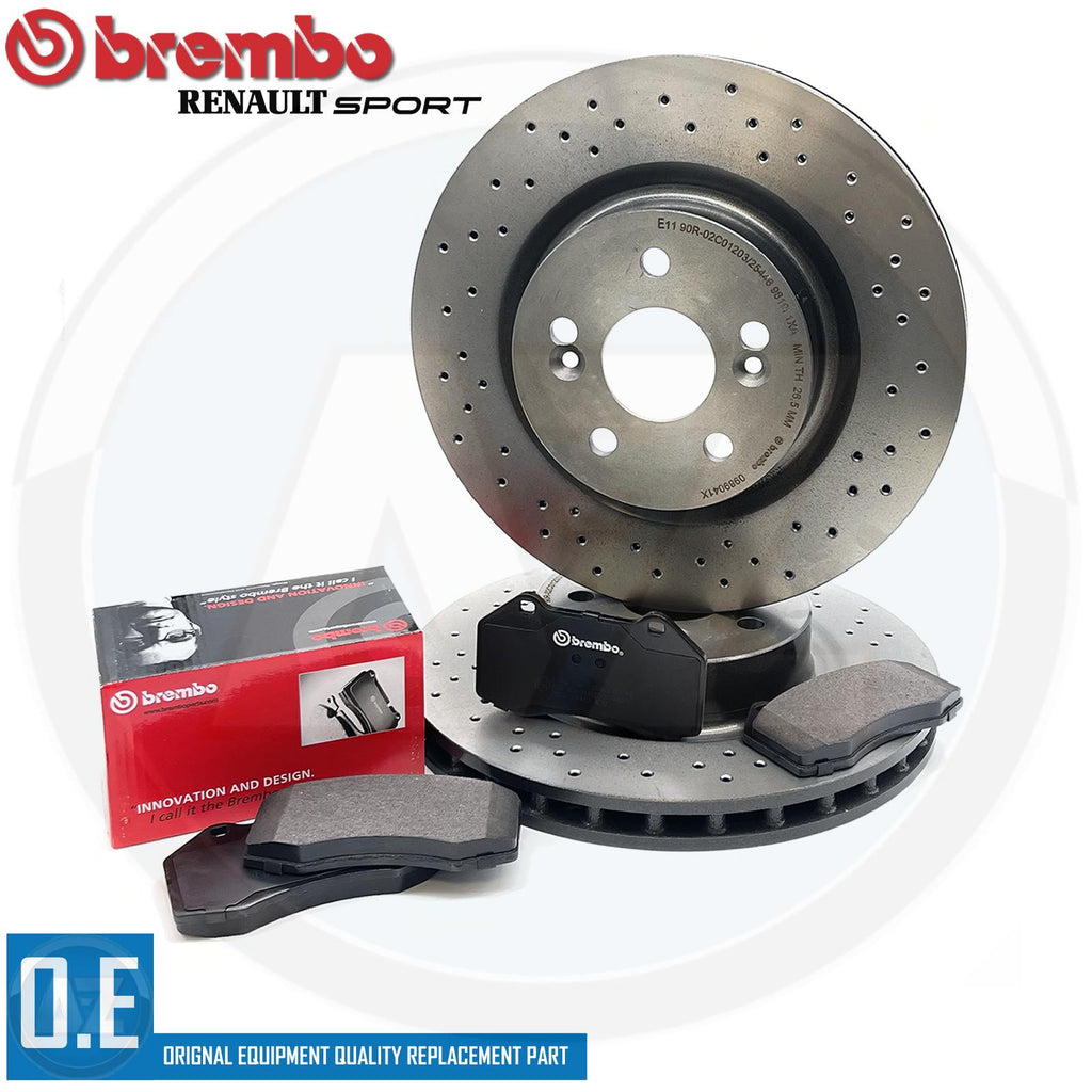 FOR RENAULT MEGANE SPORT RS 225 FRONT DRILLED BREMBO BRAKE DISCS & PADS 312mm