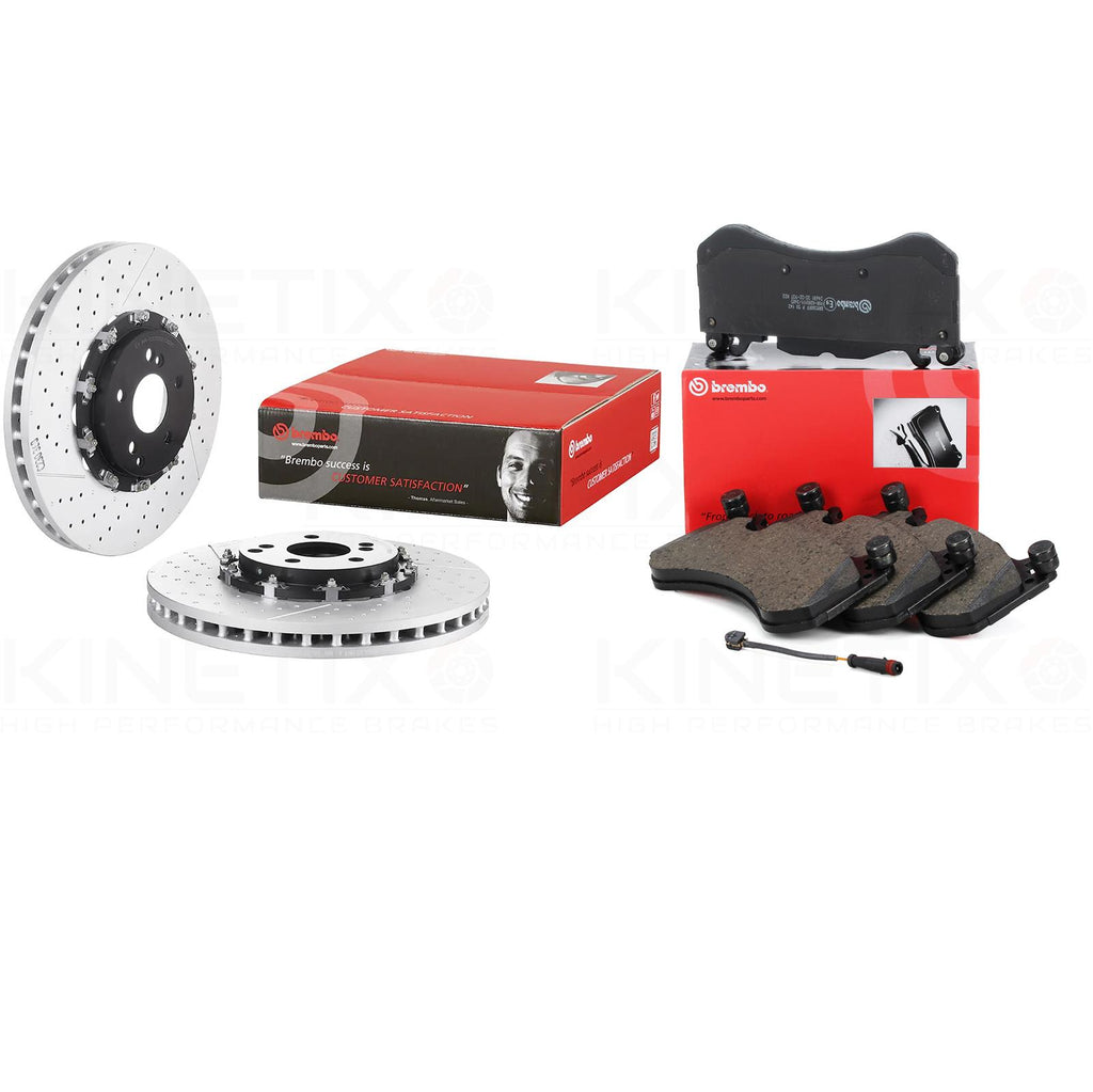 FOR MERCEDES C63 E63 CLS63 AMG FRONT BREMBO FLOATING BRAKE DISCS PADS SENSOR 360