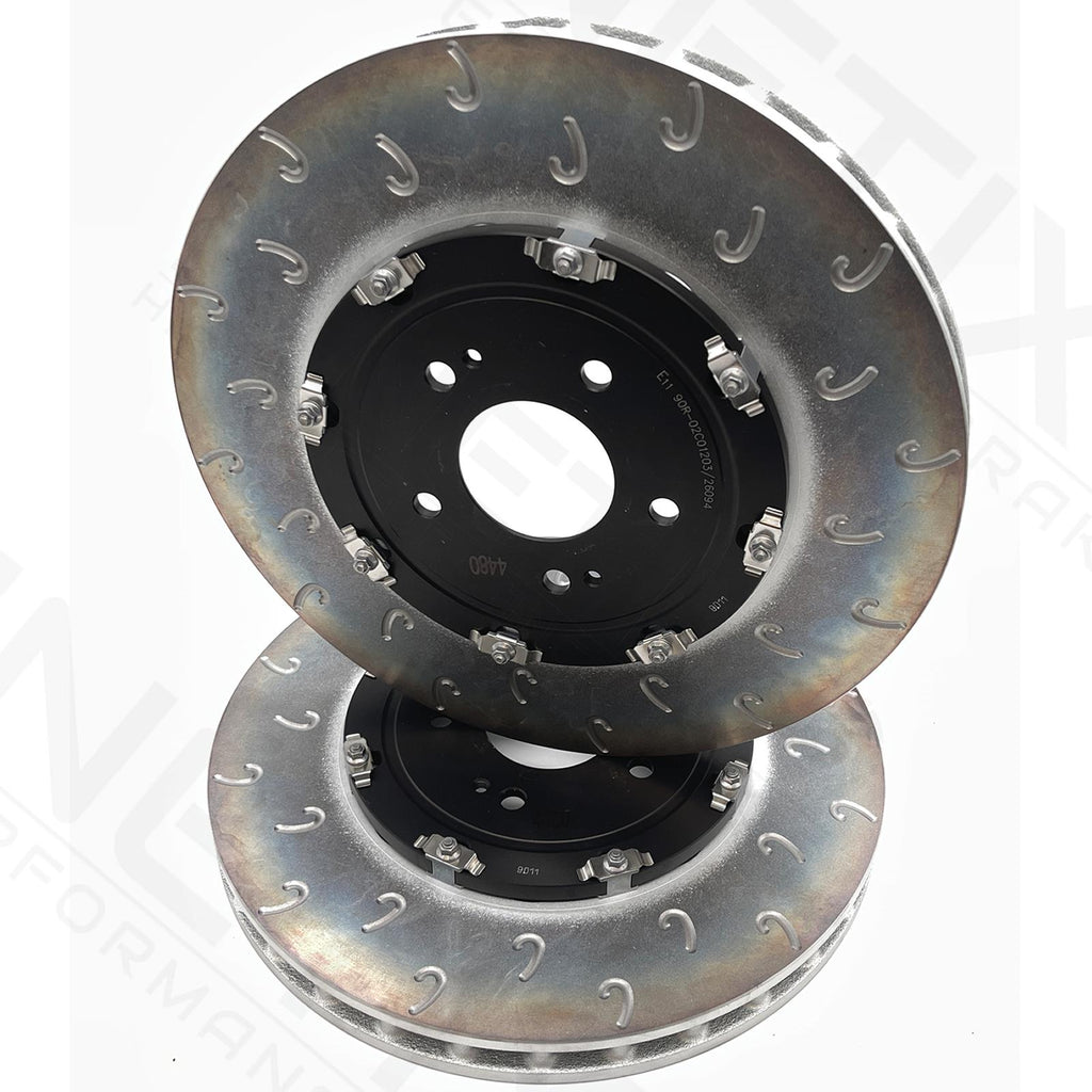 FOR MITSUBISHI LANCER EVO X 10 GROOVED 2 PIECE FRONT BRAKE DISCS PAIR 350mm
