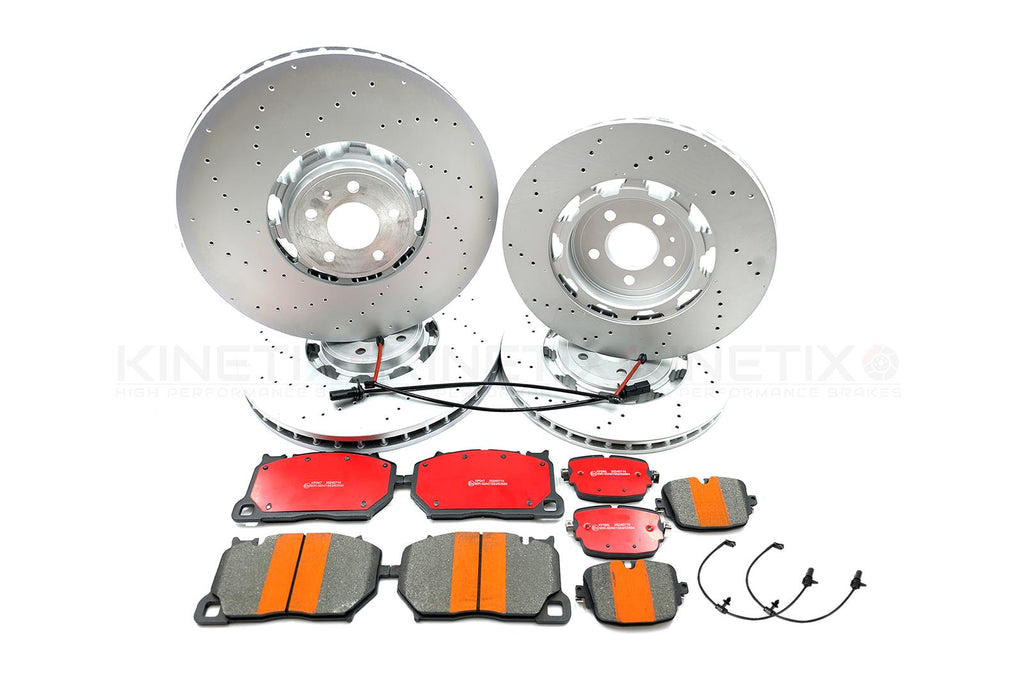 FOR AUDI RS6 C8 RS7 4K DRILLED FRONT REAR BRAKE DISCS PADS SENSORS 420mm 370mm