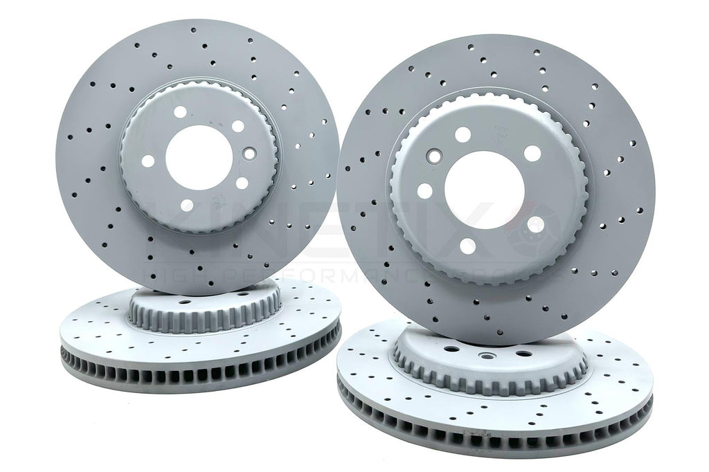 FOR LAND ROVER DEFENDER D240 SD4 DRILLED FRONT REAR BRAKE DISCS 349mm 325mm