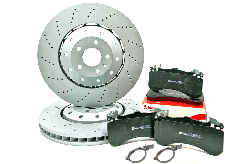 FOR AUDI RS6 RS7 FRONT DRILLED COATED BRAKE DISCS BREMBO PADS 4G0615301E 390mm