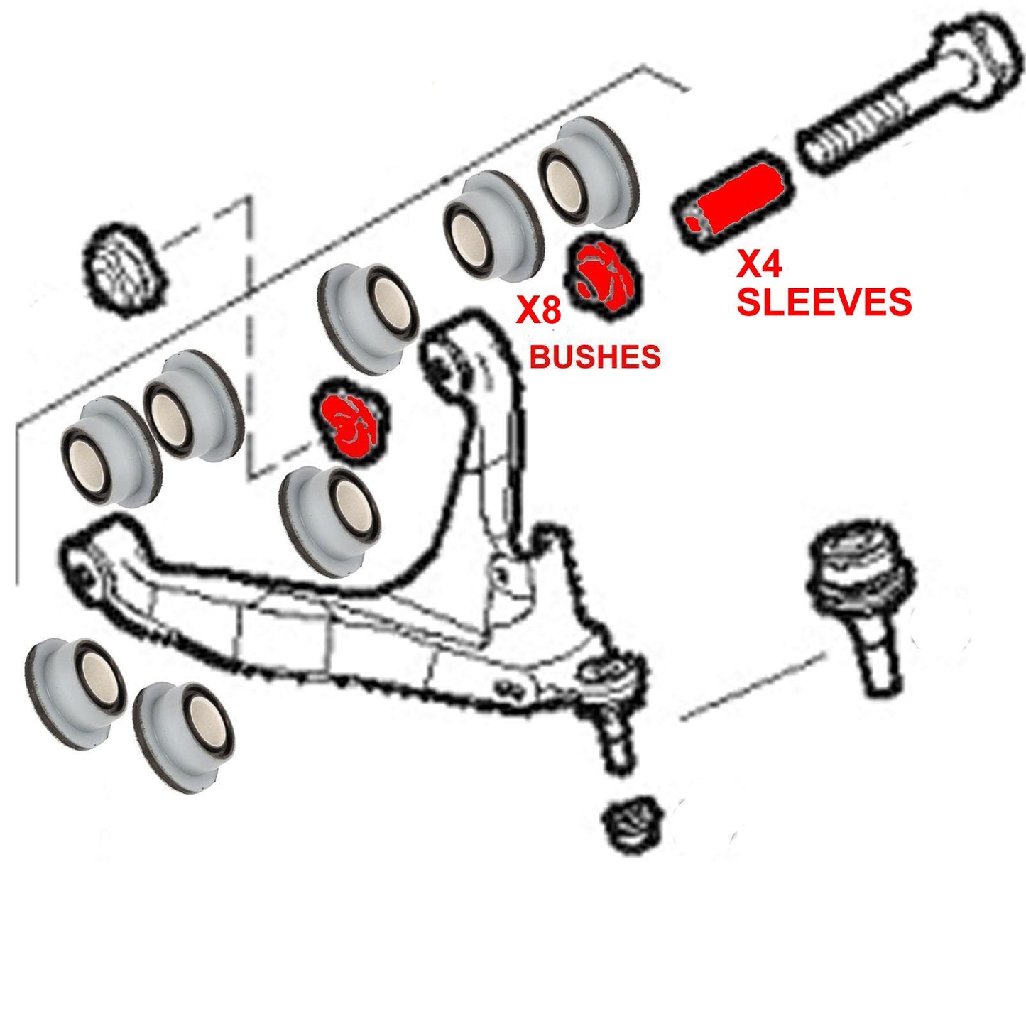 FOR IVECO DAILY 2014- FRONT LOWER SUSPENSION WISHBONE ARM BUSHES SLEEVES 2 KITS