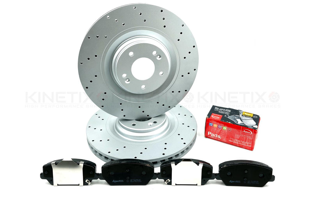 FOR HYUNDAI I30 N KONA N 2.0 N 2021- DRILLED FRONT BRAKE DISCS APEC PADS 360mm