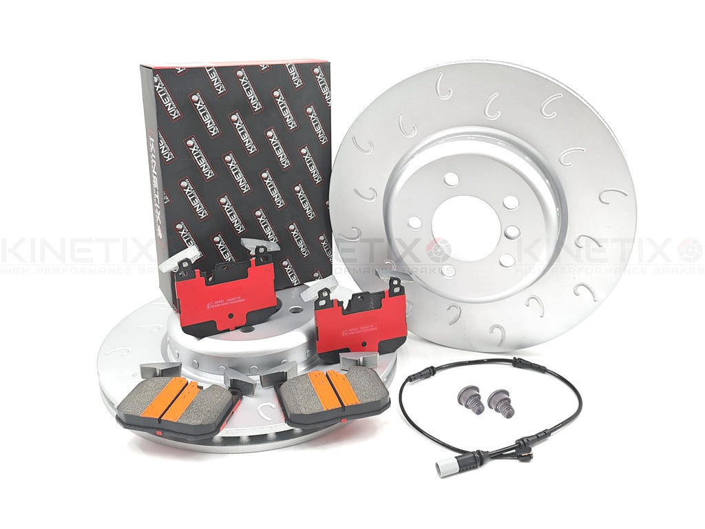FITS BMW 3/4 SERIES F3x M SPORT J GROOVED FRONT BRAKE DISCS PADS & SENSOR 370mm