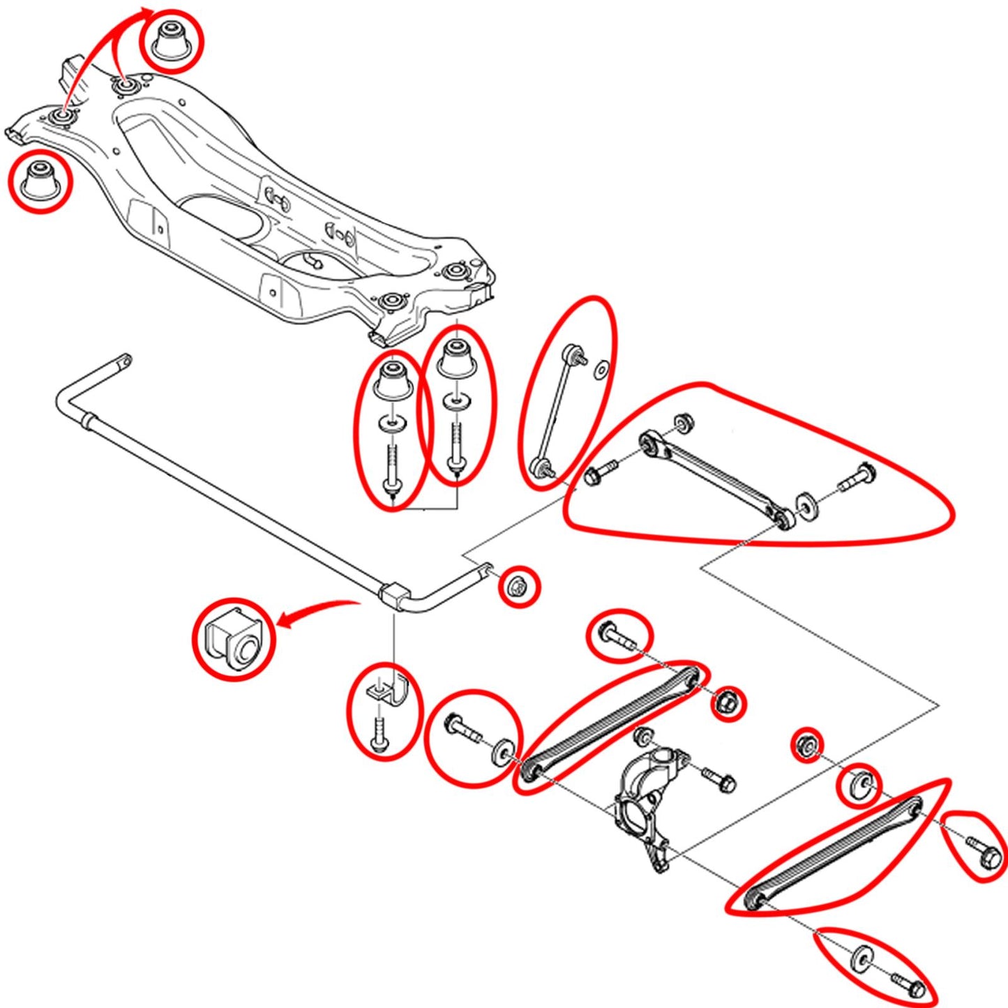 FOR MONDEO ST220 SALOON HATCH REAR SUSPENSION TRAILING ARMS LINKS RODS BUSHES K1
