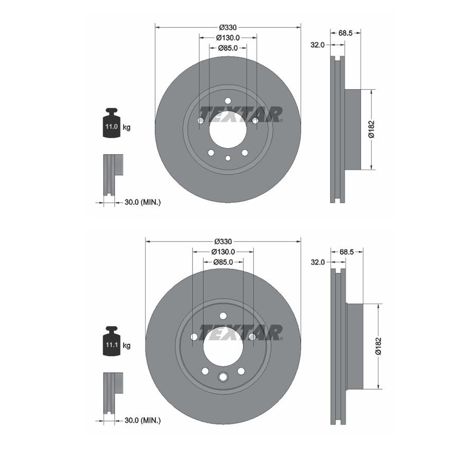 FOR PORSCHE CAYENNE VW TOUAREG HIGH CARBON TEXTAR FRONT BRAKE DISCS PAIR 330mm