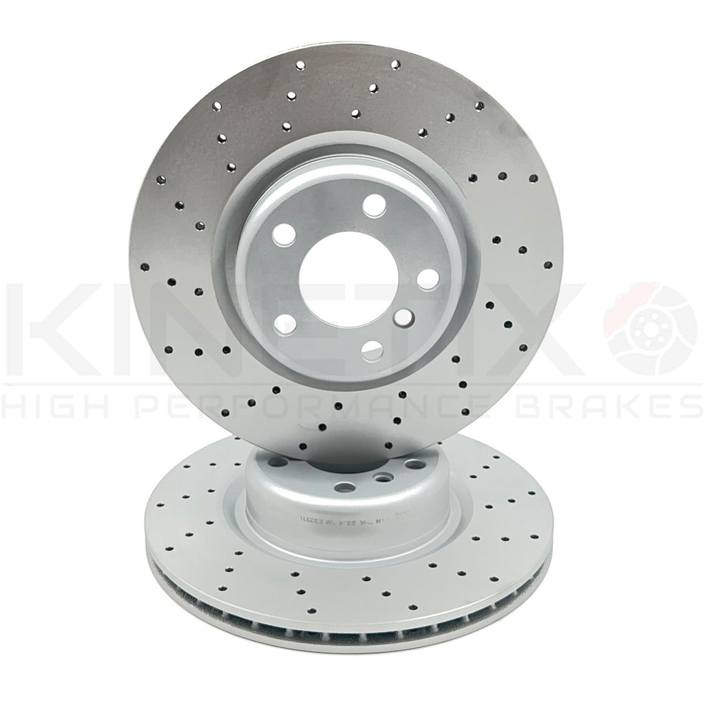 FOR BMW 328i 335i 340i M SPORT CROSS DRILLED REAR BRAKE DISCS PAIR 345mm