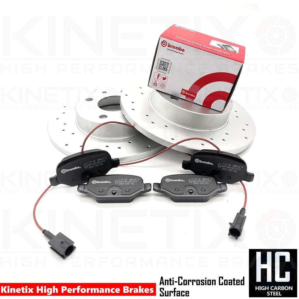 FOR ABARTH 595 COMPETIZIONE REAR DRILLED BRAKE DISCS BREMBO PADS SENSOR 240mm