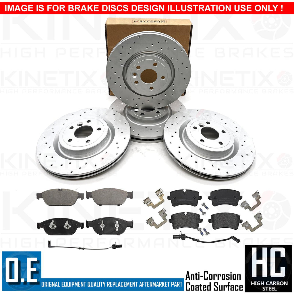 FOR AUDI A7 3.0 BiTDI CROSS DRILLED FRONT REAR BRAKE DISCS PADS WEAR SENSORS