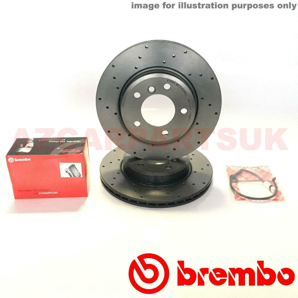 FOR Bmw E46 320D + M Sport Front Drilled Brembo Brake Discs Pads + Wear Sensors