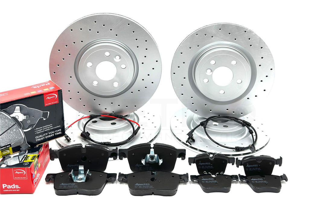DRILLED FRONT REAR BRAKE DISCS APEC PADS SENSORS FOR JAGUAR XE X760 XF X260