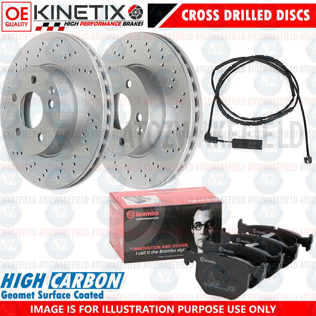 FOR BMW 330d E46 REAR CROSS DRILLED BRAKE DISCS BREMBO PADS WIRE SENSOR 320mm