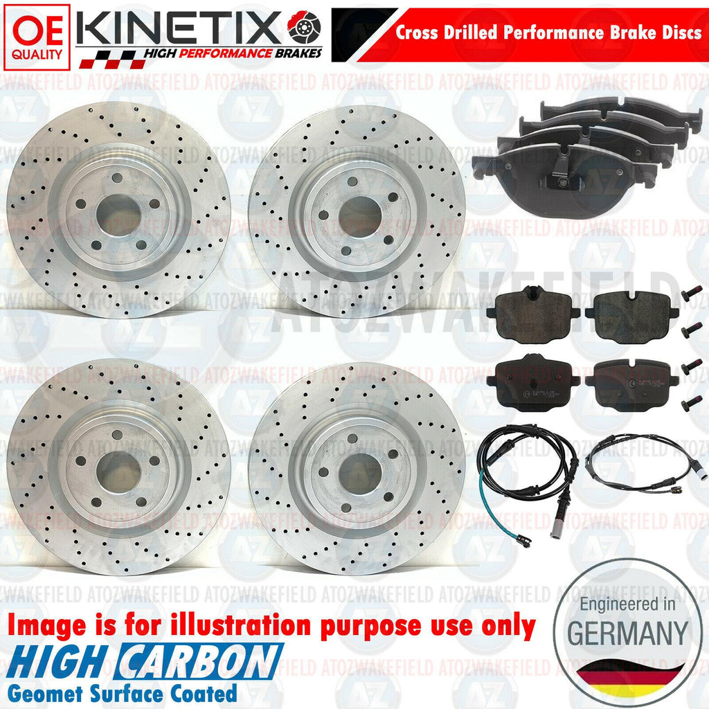 FOR BMW 5 SERIES 550i FRONT REAR DRILLED BRAKE DISCS WEAR WIRE 370mm 345mm