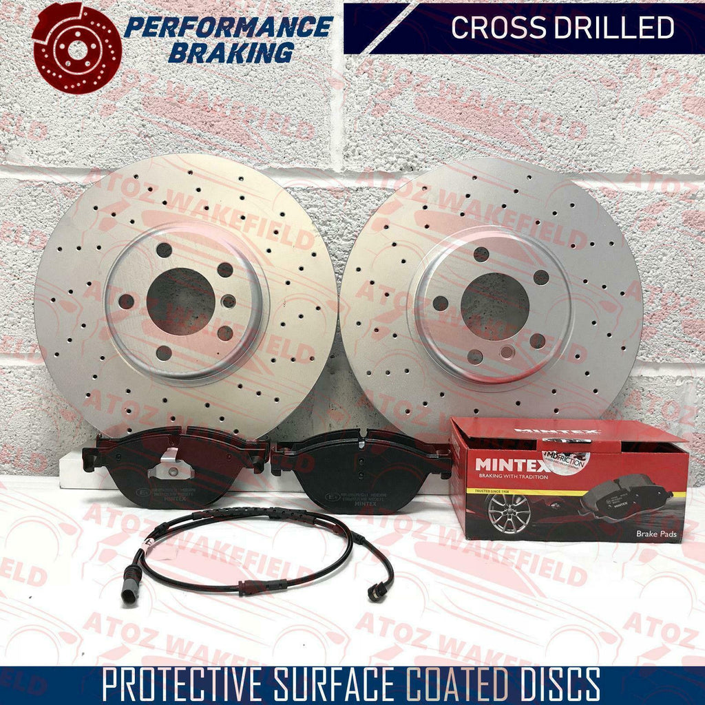 FOR BMW 520d 525d 530d M SPORT FRONT DRILLED BRAKE DISCS MINTEX PADS WIRE 348mm