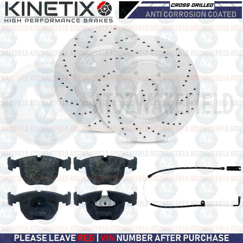 FOR BMW 540i E39 FRONT CROSS DRILLED BRAKE DISCS MINTEX PADS SENSOR 324mm