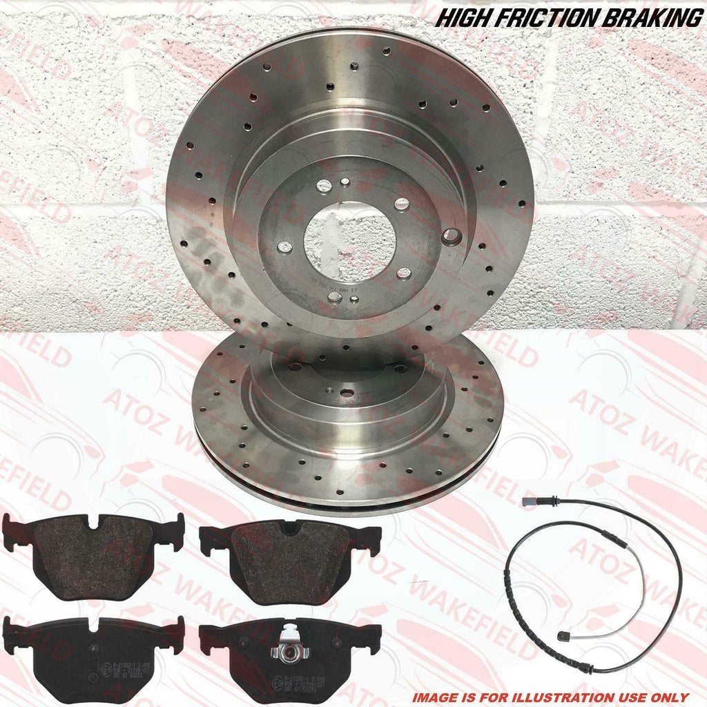 FOR BMW X5 30d M SPORT REAR DRILLED BRAKE DISCS PLATINUM BRAKE PADS SENSOR 320mm