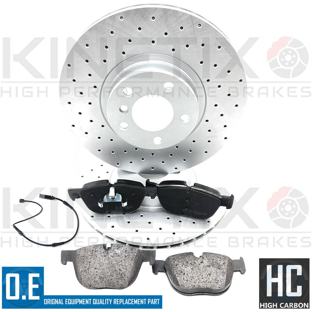 FOR BMW X5 30d M SPORT F15 FRONT DRILLED BRAKE DISCS PADS WEAR SENSOR WIRE 348mm