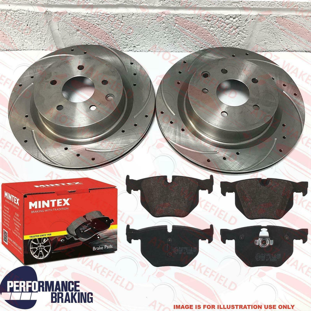 FOR BMW X5 X6 30d REAR DRILLED GROOVED BRAKE DISCS MINTEX PADS 320mm E70 E71 E72