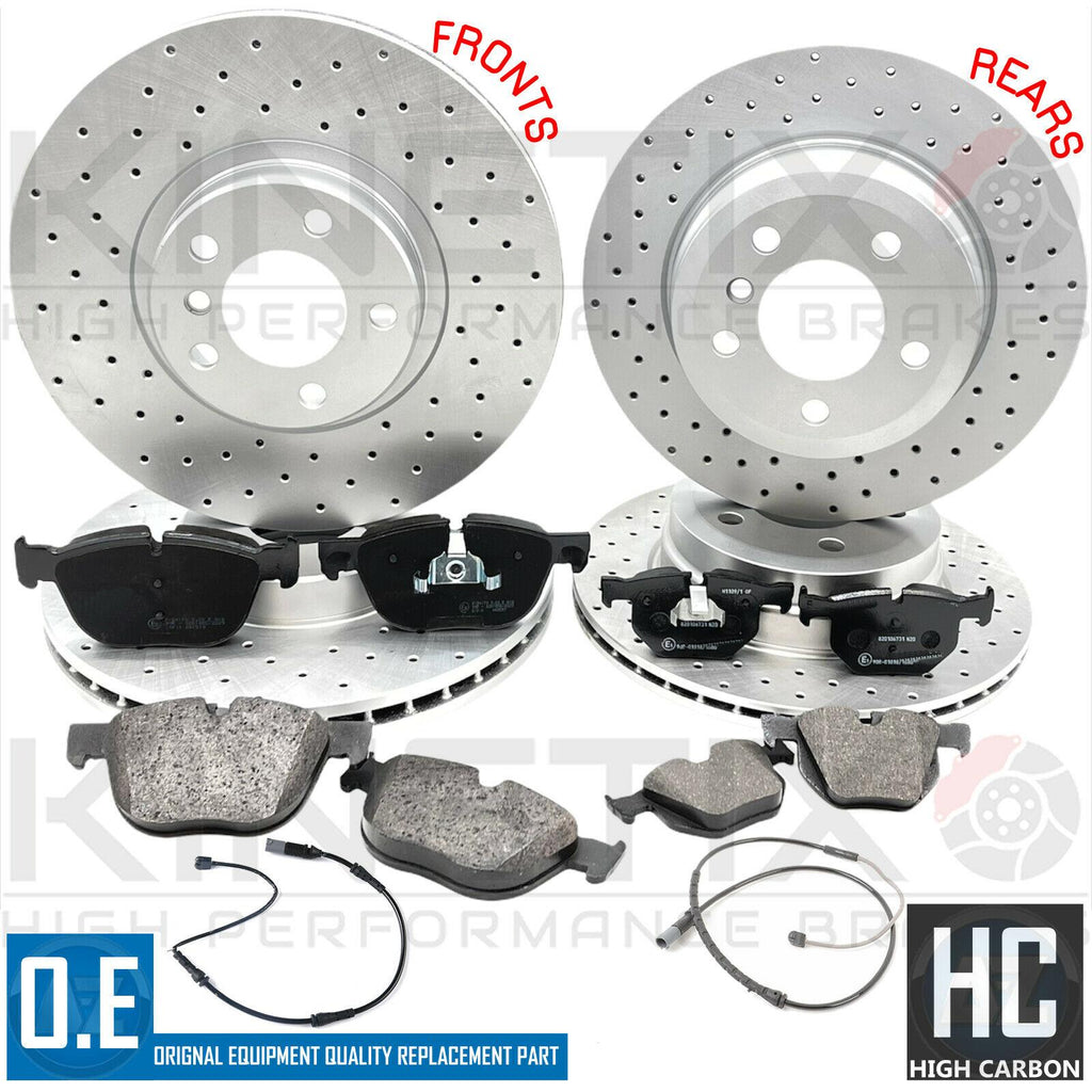 FOR BMW X5 X6 30d FRONT REAR DRILLED BRAKE DISCS PADS WEAR SENSORS 348mm 320mm
