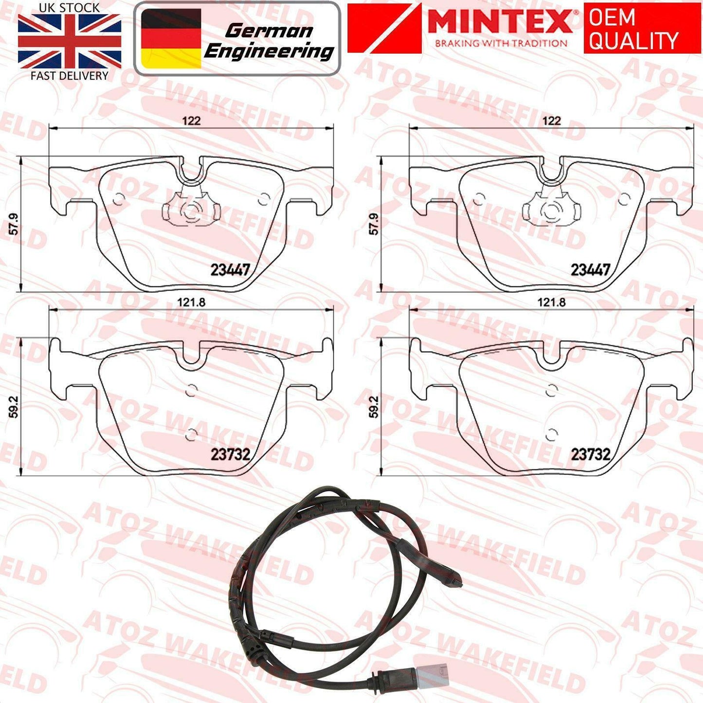 FOR BMW X5 X6 M SPORT 30d 35d 40d REAR PREMIUM MINTEX BRAKE PADS WIRE SENSOR