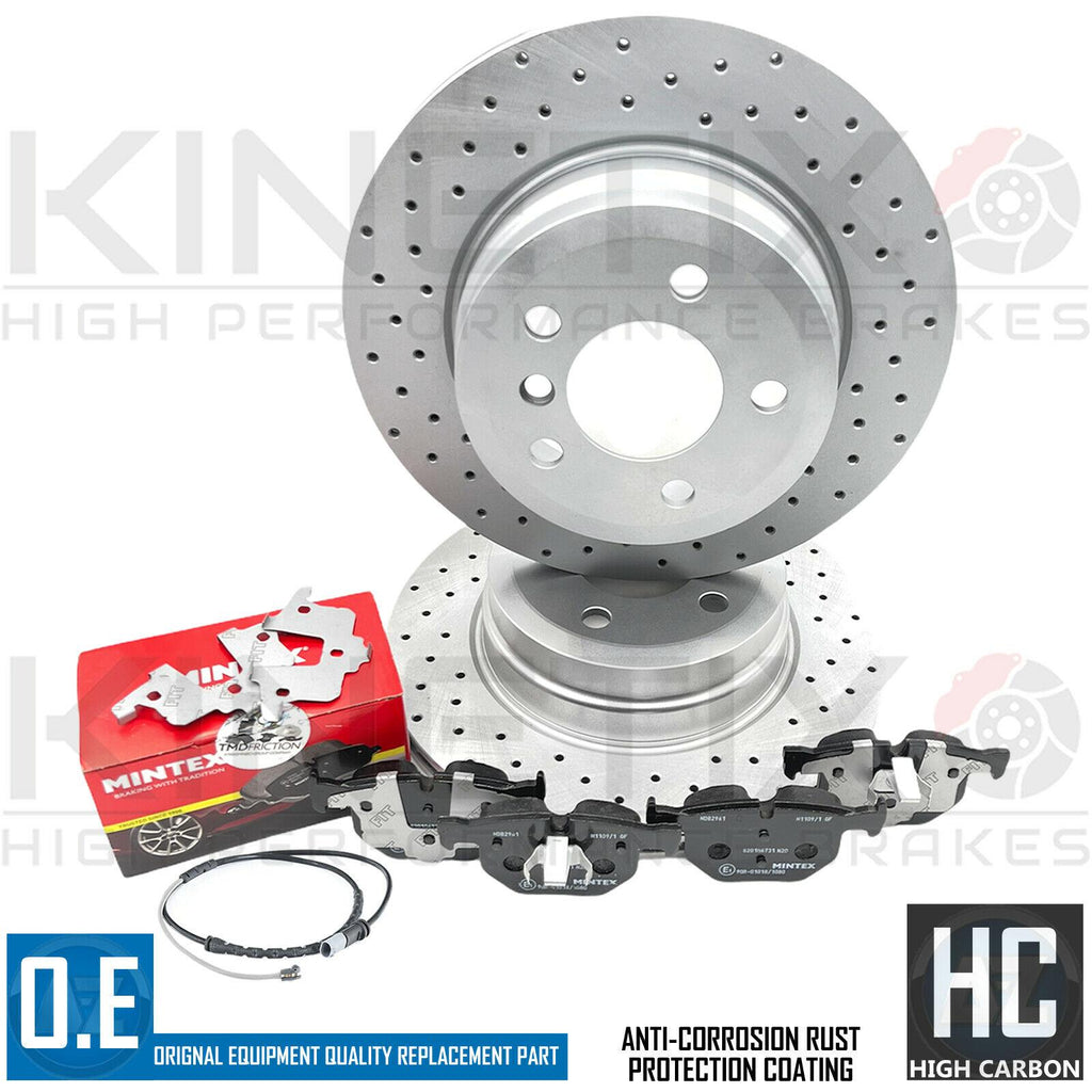 FOR BMW X6 35i M SPORT F16 REAR DRILLED BRAKE DISCS MINTEX PADS SENSOR 320mm