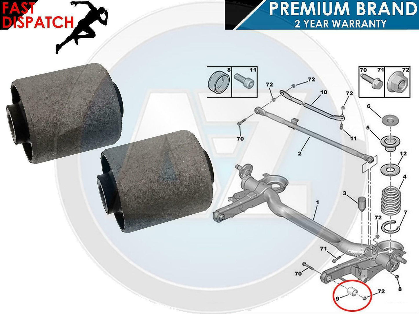 FOR DISPATCH SYNERGIE SCUDO ULYSSE EXPERT REAR AXLE BEAM TRAILING ARM BUSHES