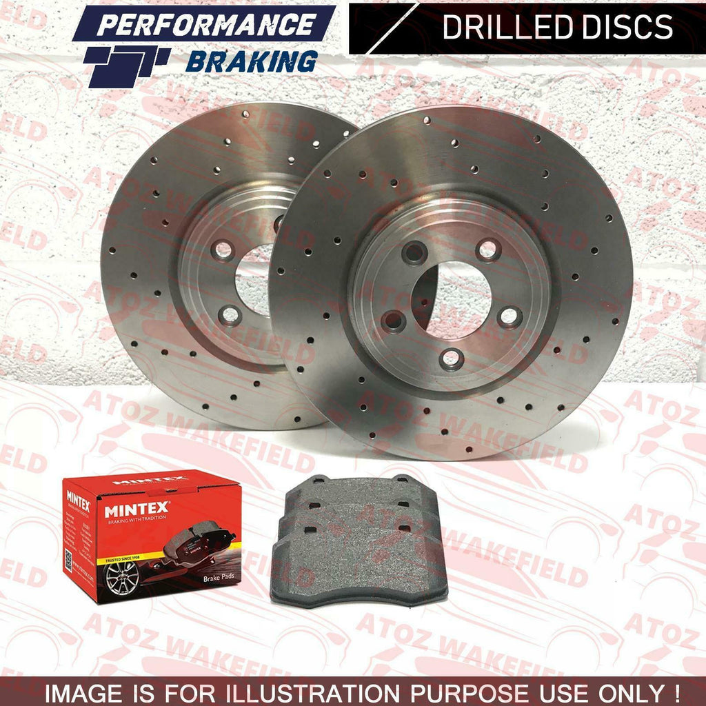 FOR FORD FOCUS RS MK1 FRONT DRILLED PERFORMANCE BRAKE DISCS MINTEX PADS 324mm