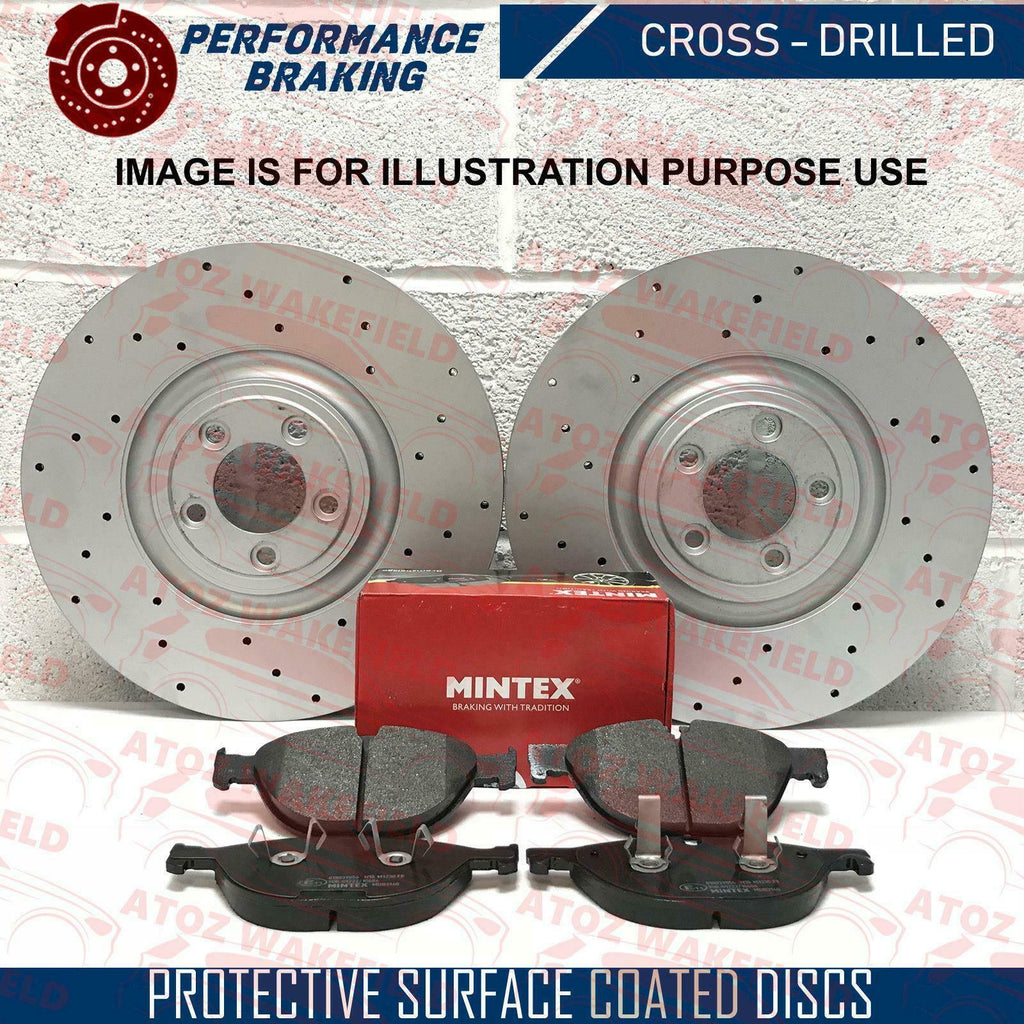 FOR JAGUAR XJR 4.2 X350 FRONT CROSS DRILLED DISCS MINTEX PADS SET 365MM 2003-09