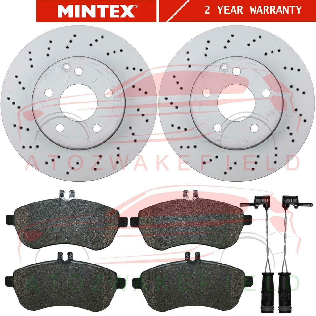 FOR MERCEDES C CLASS C220 CDI AMG SPORT FRONT MINTEX BRAKE DISCS PADS SENSORS