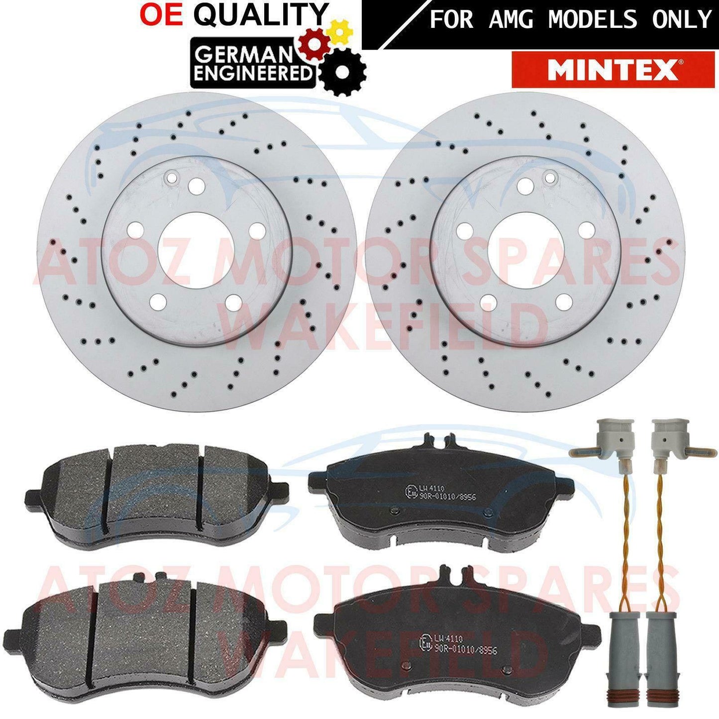 FOR MERCEDES C180 C220 C250 CDi FRONT DRILLED BRAKE DISCS PADS WIRES