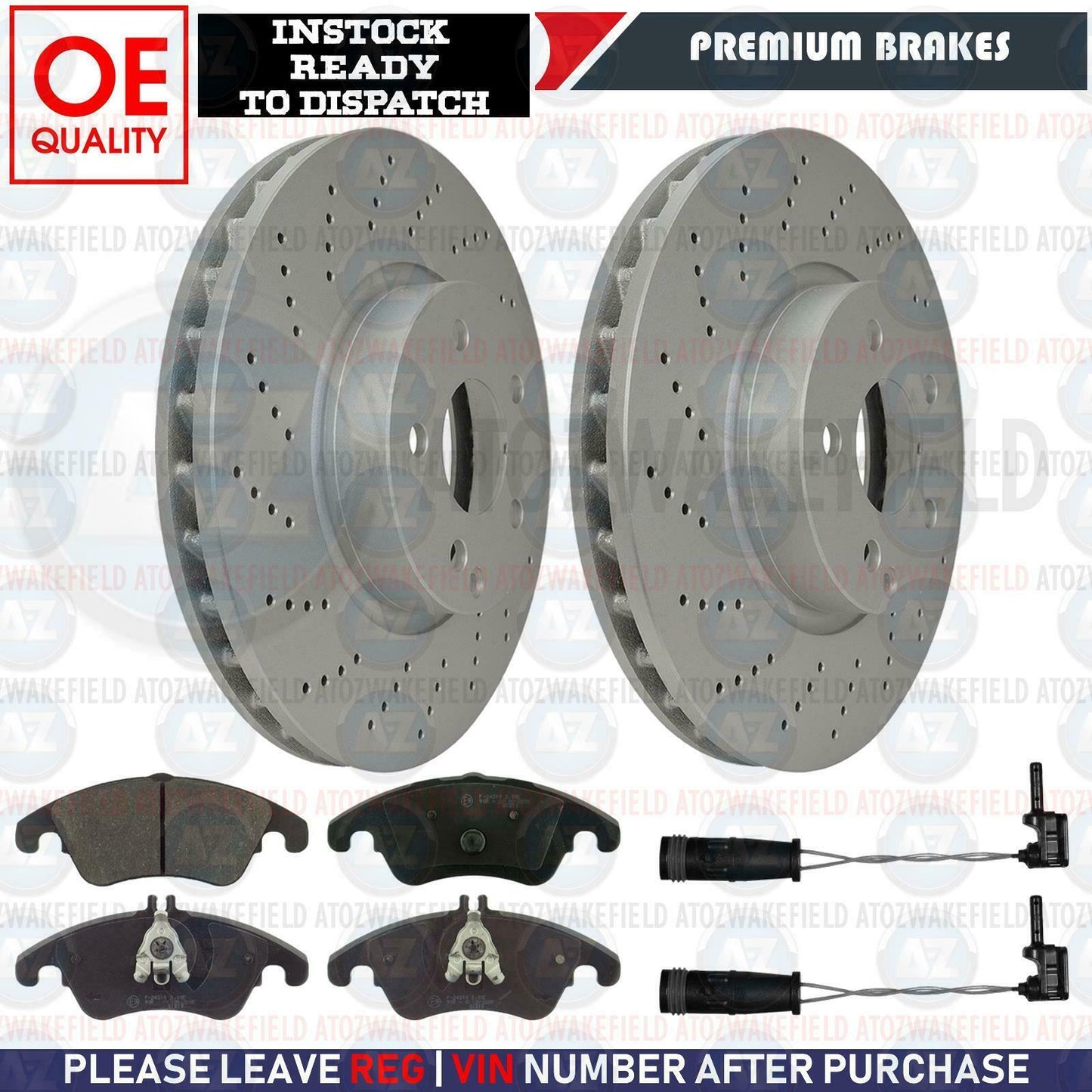 FOR MERCEDES C300 C350 AMG SPORT FRONT DRILLED BRAKE DISCS PADS WIRES 322mm