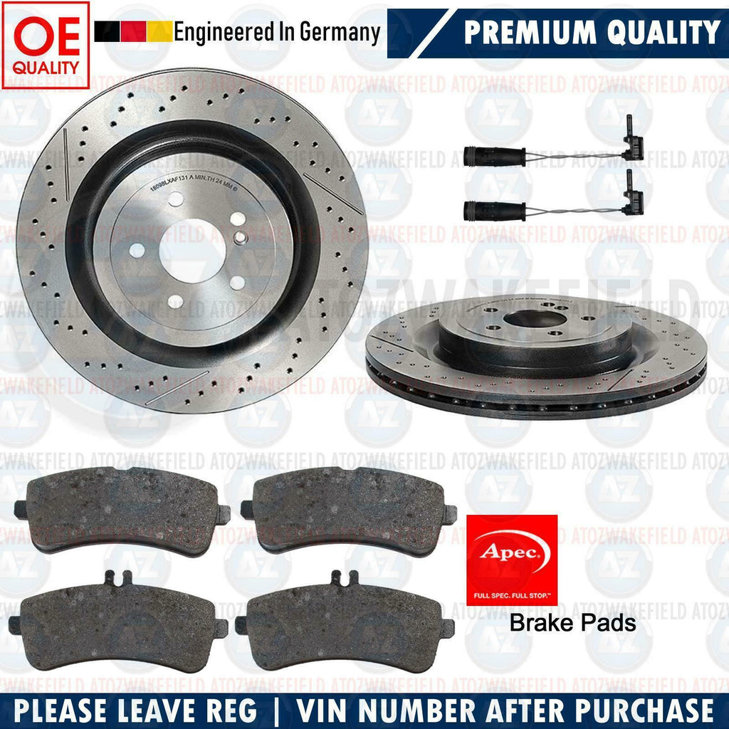 FOR MERCEDES C63 AMG REAR DRILLED GROOVED BRAKE DISCS APEC PADS SENSORS 360mm