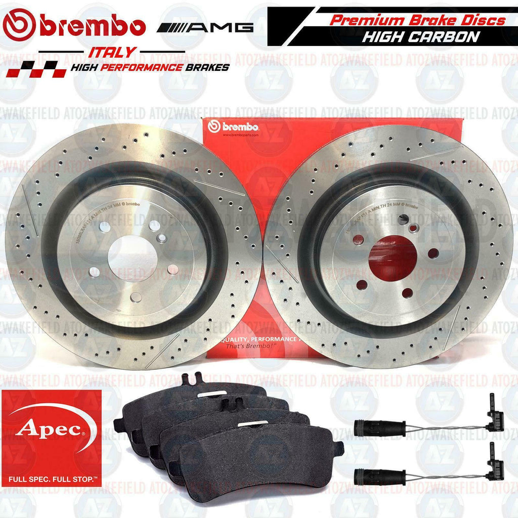 FOR MERCEDES C63 AMG REAR DRILLED GROOVED BREMBO BRAKE DISCS APEC PADS 360mm