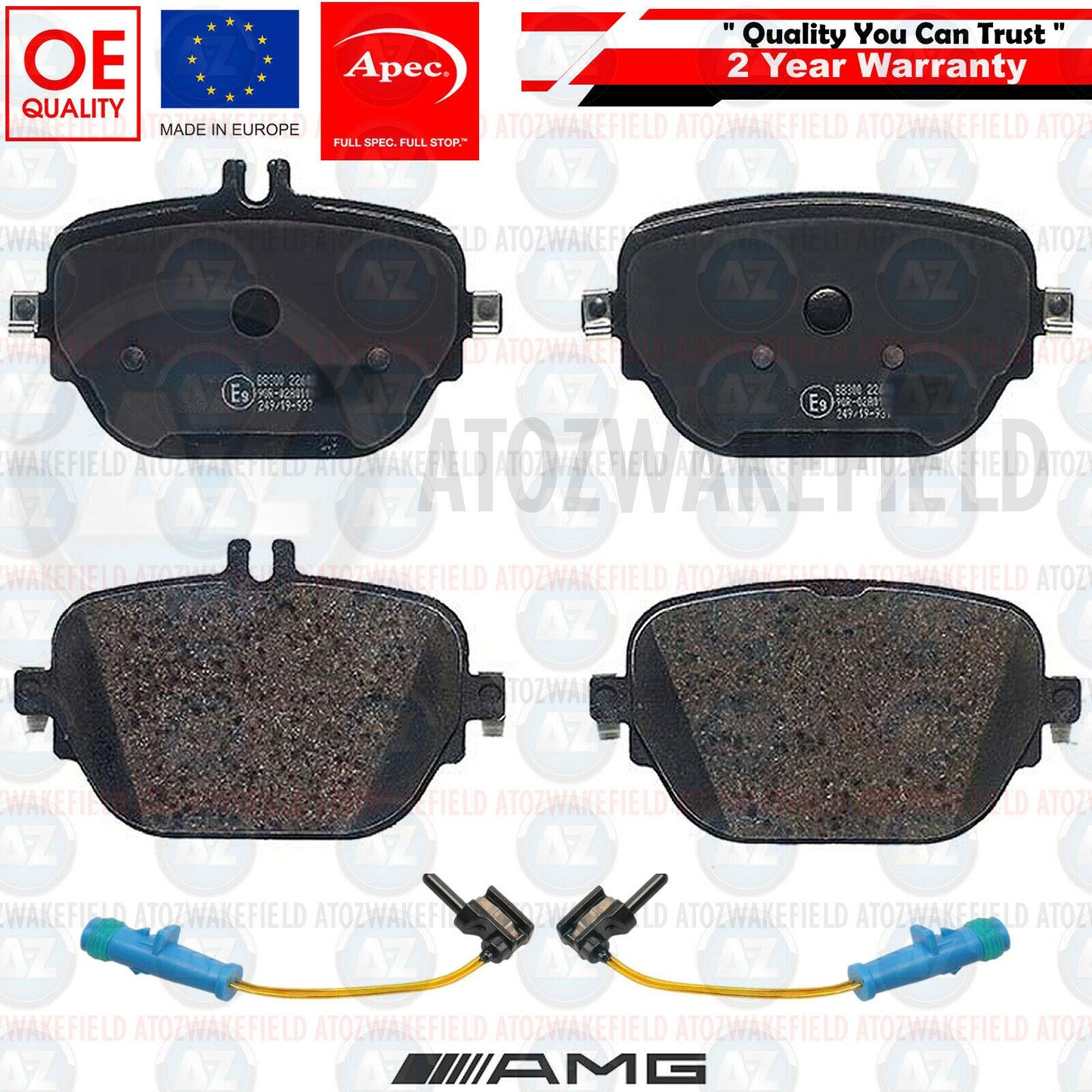 FOR MERCEDES E43 E53 AMG E63 E63S REAR PREMIUM APEC BRAKE PADS WEAR WIRE SENSORS