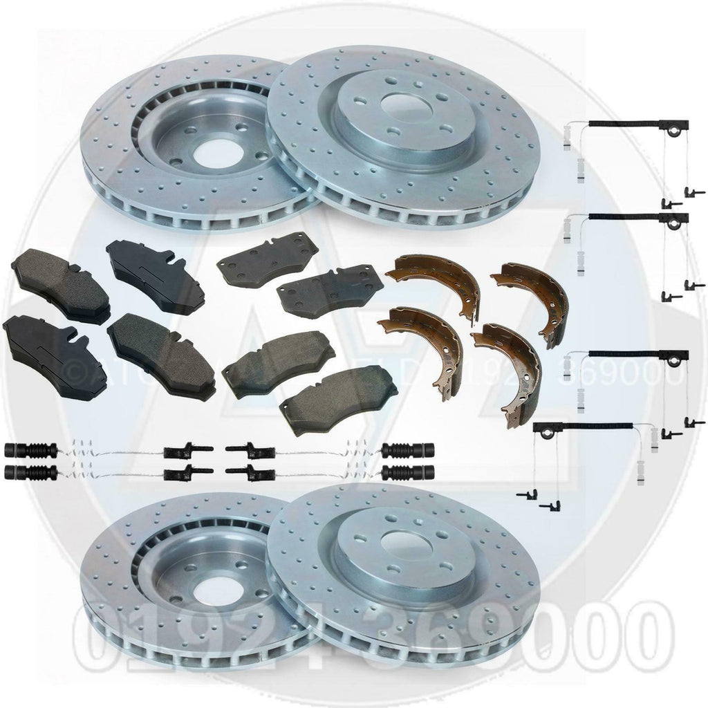 FOR MERCEDES G55 AMG 5.4 W463 FRONT REAR DRILLED BRAKE DISCS PADS SHOES WIRES
