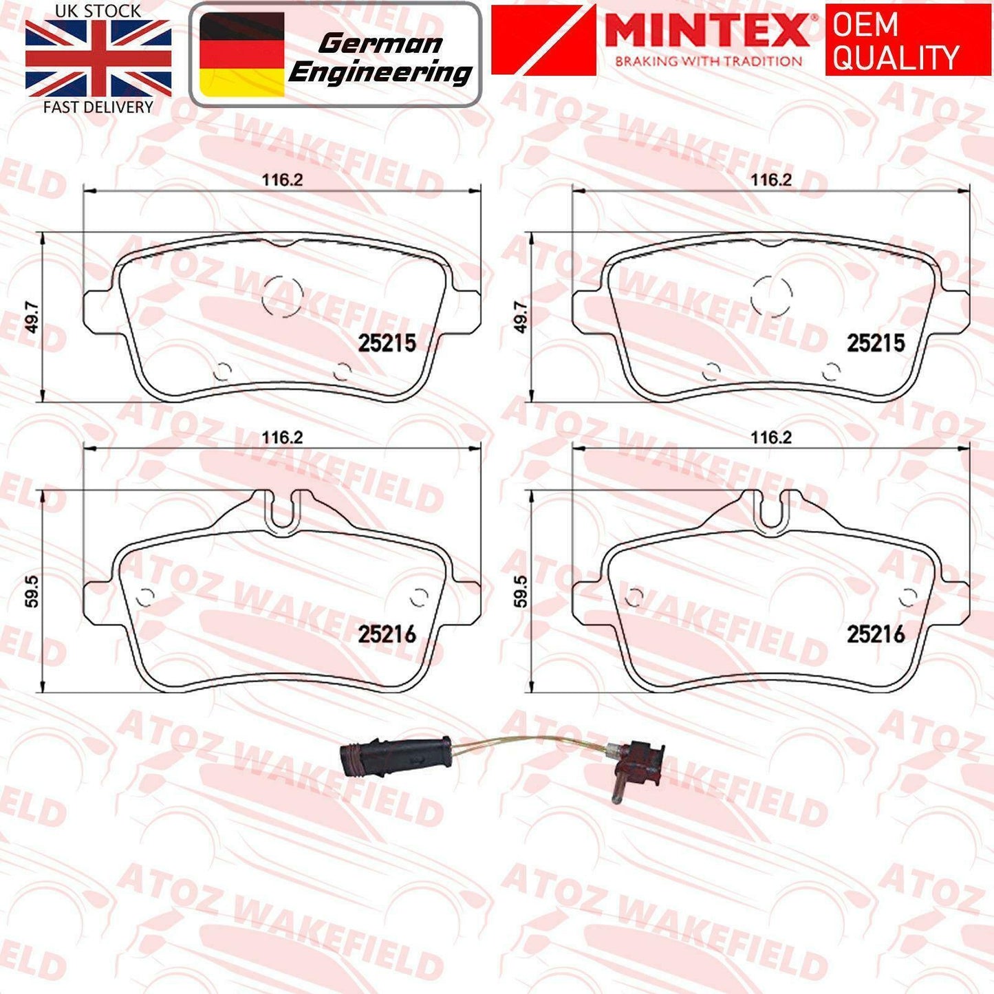 FOR MERCEDES GLE43 GLE63 GL63 ML63 AMG FRONT MINTEX BRAKE PADS SET WIRE SENSOR