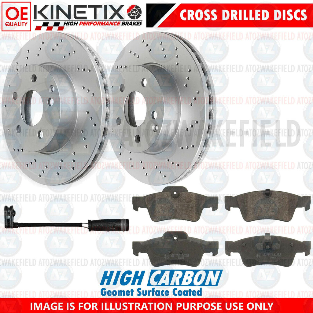 FOR MERCEDES R350 REAR CROSS DRILLED BRAKE DISCS PADS WEAR WIRE SENSOR 330mm