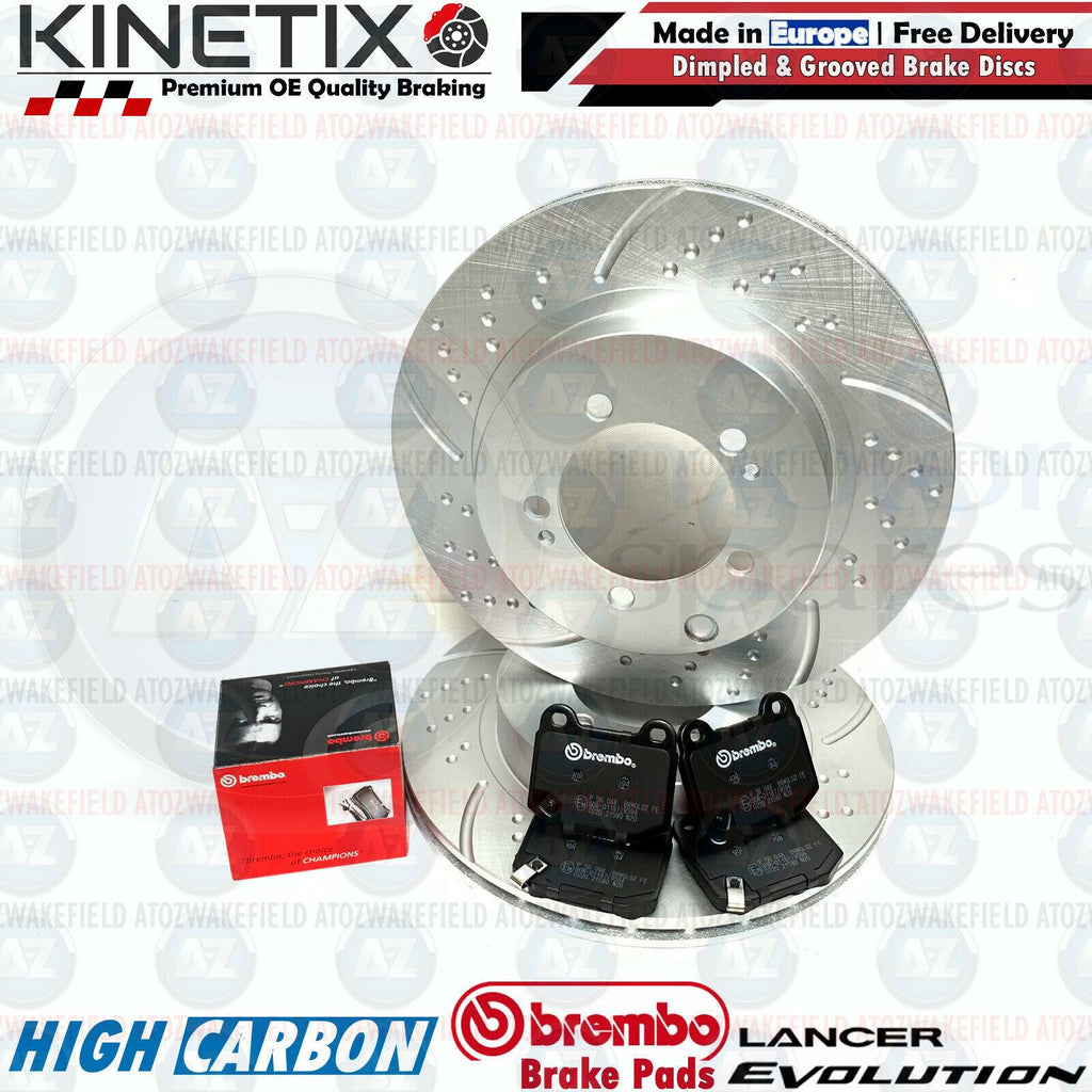 FOR MITSUBISHI LANCER EVO 8 FQ400 REAR DIMPLED GROOVED BRAKE DISCS BREMBO PADS