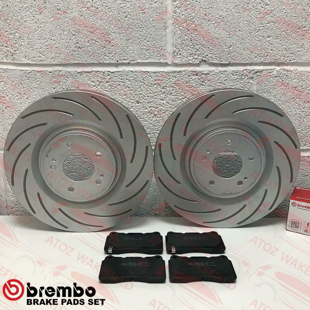 FOR MITSUBISHI LANCER EVO X 10 FRONT GROOVED PERFORMANCE BRAKE DISCS BREMBO PADS