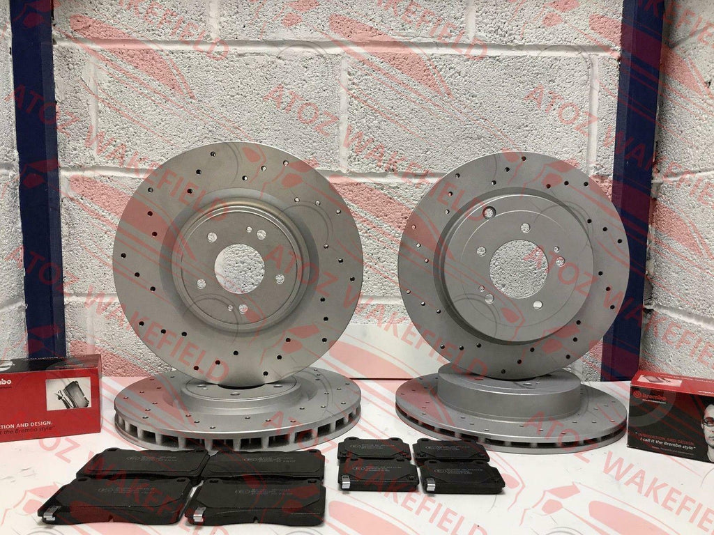 FOR MITSUBISHI LANCER EVO X 10 FRONT REAR DRILLED BRAKE DISCS AND BREMBO PADS