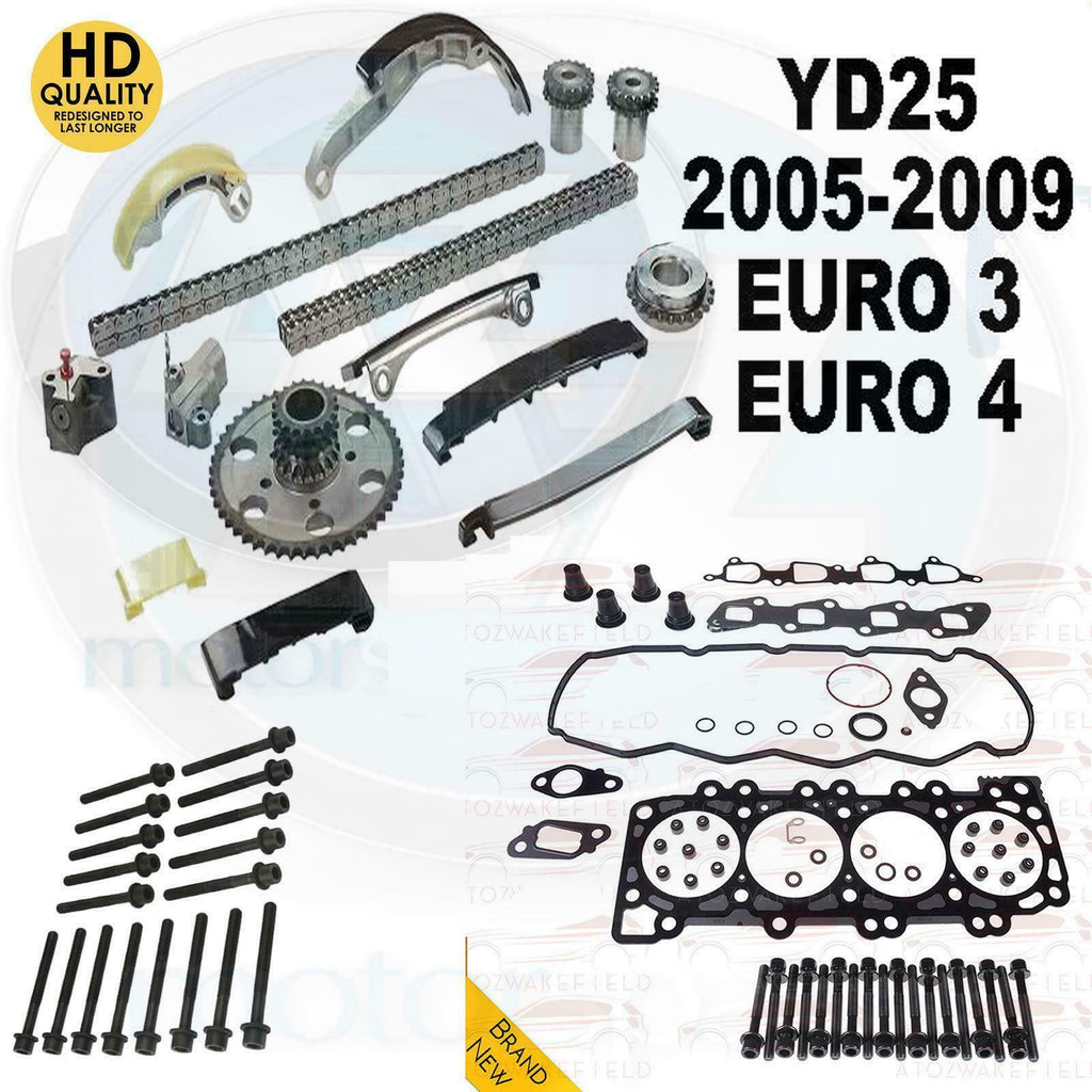 FOR NISSAN NAVARA D40 2.5 DIESEL 2005-2009 TIMING CHAIN HEAD GASKET BOLTS KIT