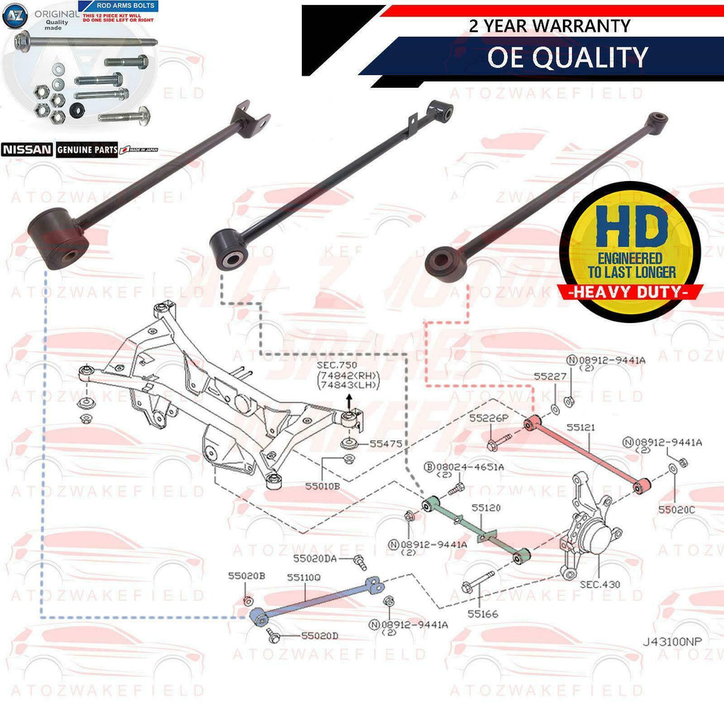 FOR NISSAN X TRAIL T30 LH REAR UPPER LOWER SUSPENSION WISHBONE CONTROL ARMS KIT