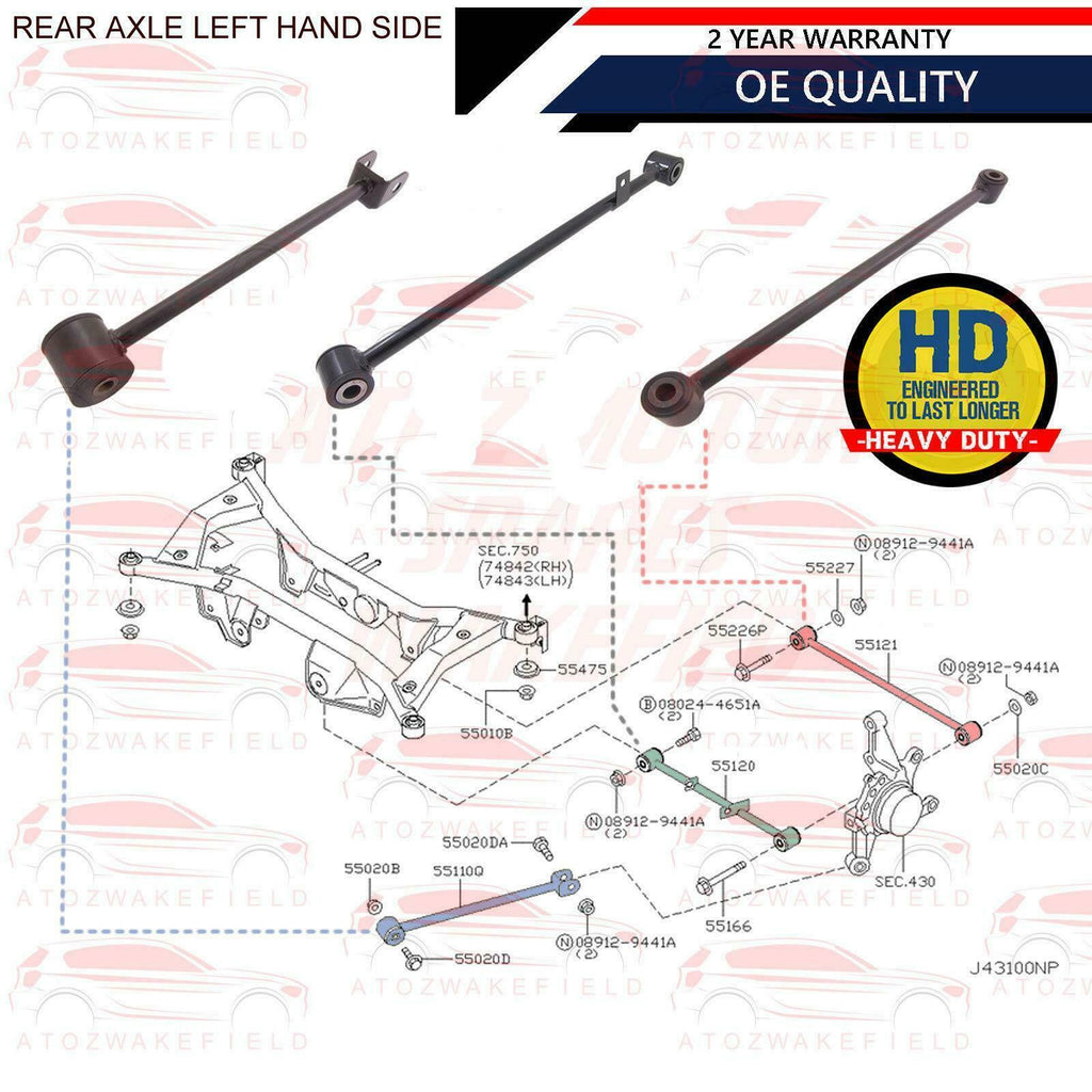 FOR NISSAN X TRAIL T30 LH REAR UPPER LOWER SUSPENSION WISHBONE CONTROL ARMS RODS