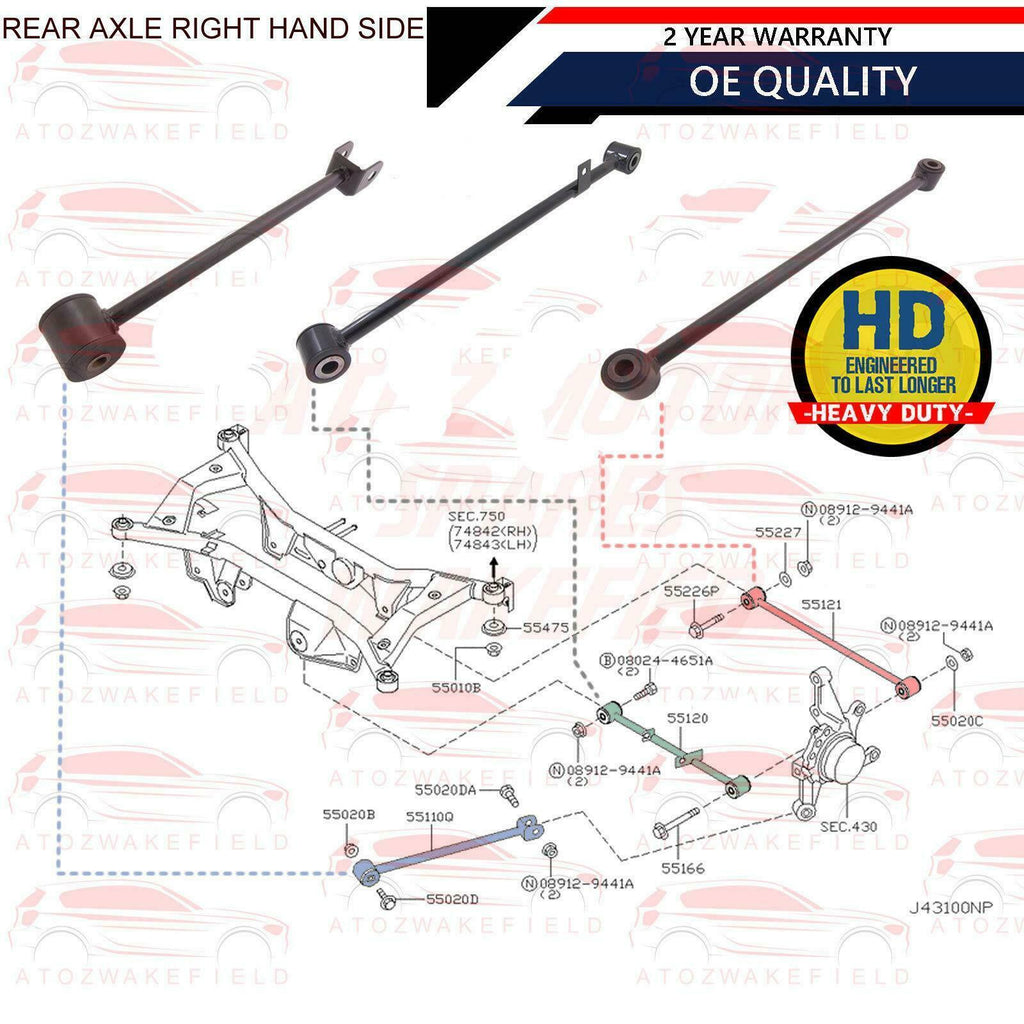 FOR NISSAN X TRAIL T30 RH REAR UPPER LOWER SUSPENSION WISHBONE CONTROL ARMS RODS