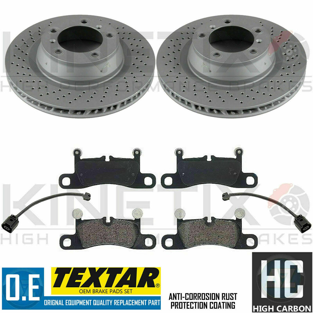 FOR PORSCHE 911 3.4 CARRERA 991 REAR DRILLED BRAKE DISCS TEXTAR PADS WIRES 330m