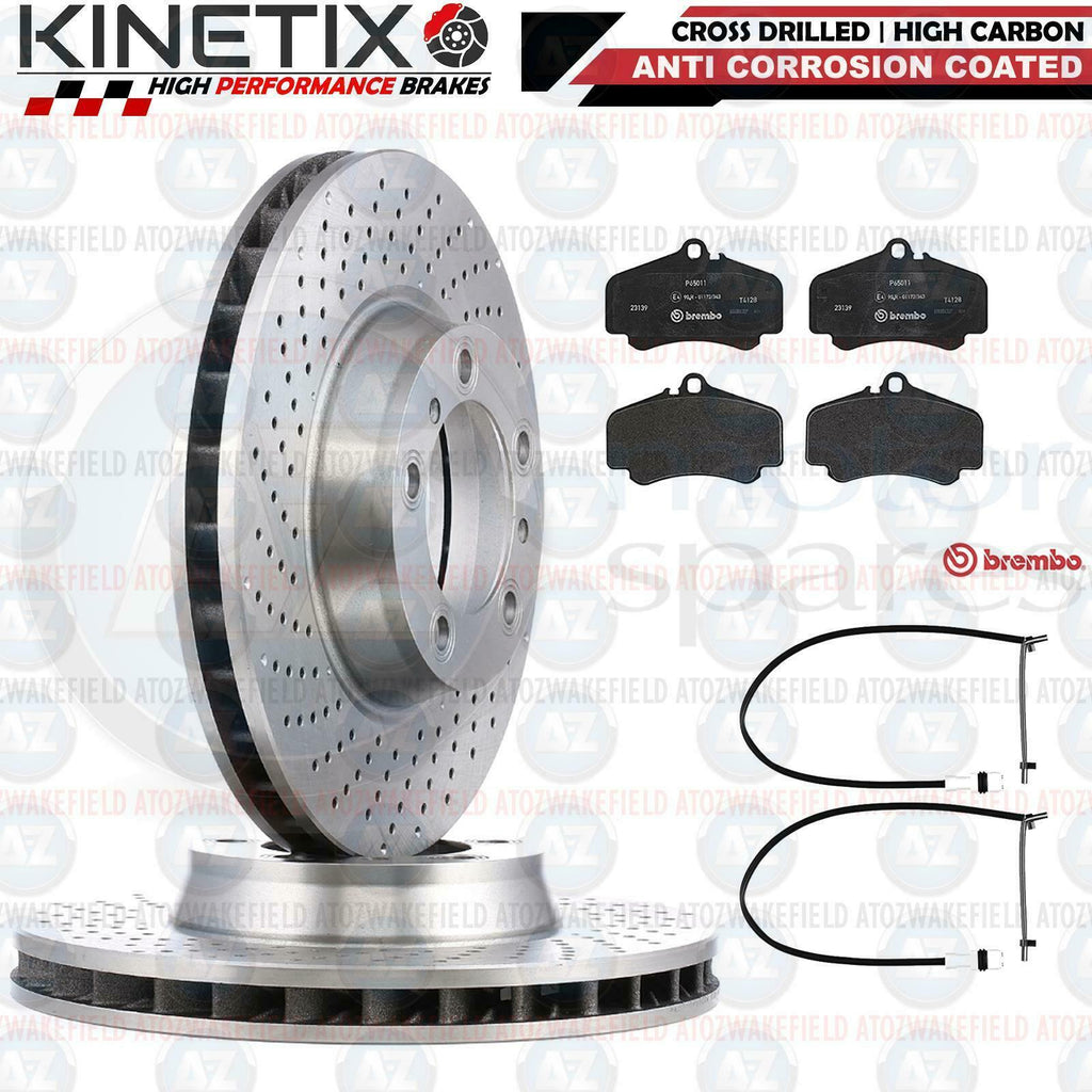 FOR PORSCHE 911 CARRERA C2S FONT 330mm VENTED KINETIX BRAKE DISCS AND PADS WIRE