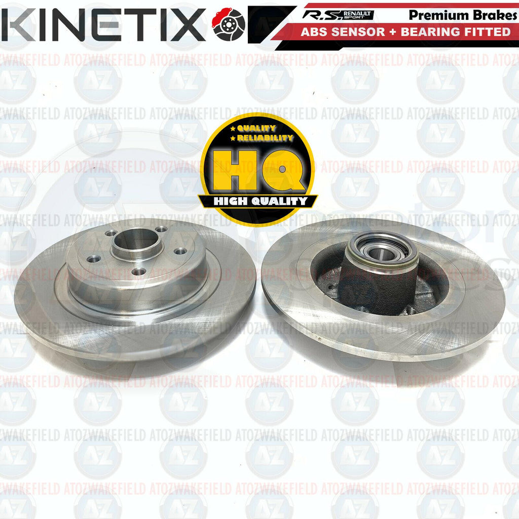 FOR RENAULT CLIO SPORT 200 REAR BRAKE DISCS PAIR ABS SENSOR BEARING FITTED HC