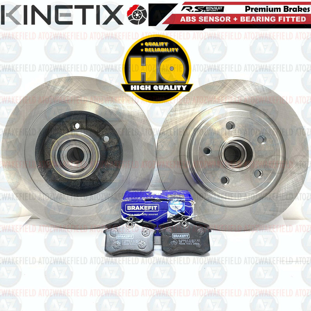 FOR RENAULT CLIO SPORT 200 REAR BRAKE DISCS PADS ABS BEARING RING FITTED 300mm