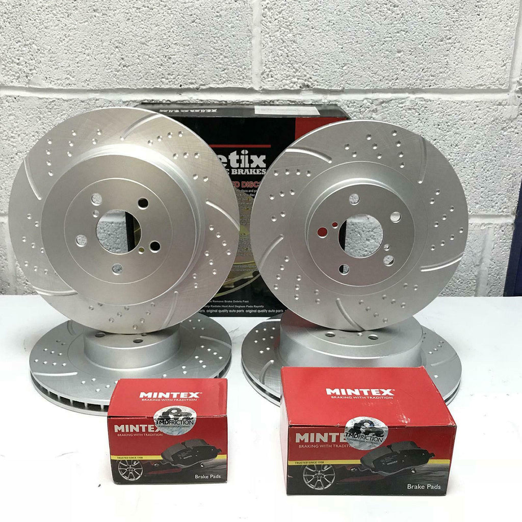FOR SUBARU IMPREZA 2.0 TURBO FRONT REAR DIMPLED GROOVED BRAKE DISCS MINTEX PADS